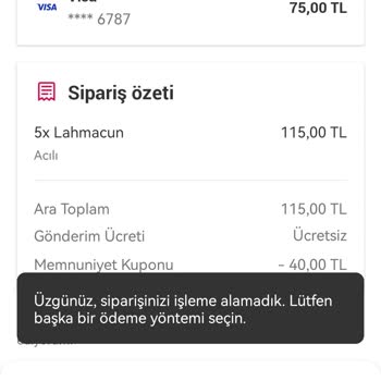 Yemeksepeti Kuponu Kullanımı Hata Veriyor