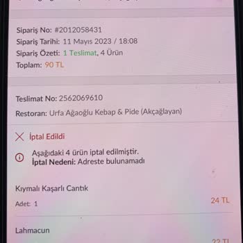 Trendyol Yemeğin Keyfi Olarak Siparişimi İptal Etmesi