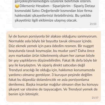 11.05.2023 Trendyol Yemek Ve Popeyes Restoranı Sorumsuzluğu