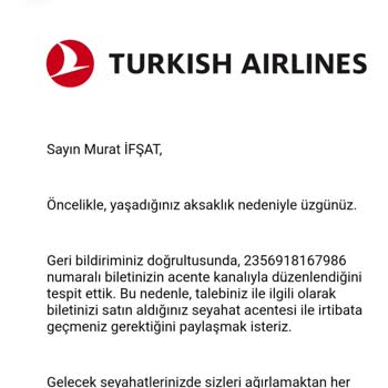 THY Bilet Ücret İadesi