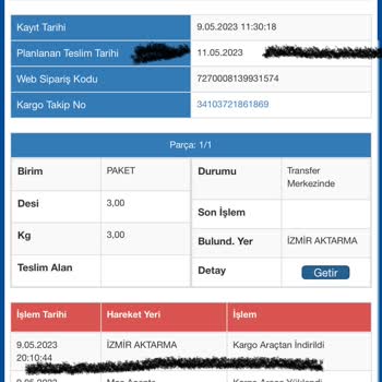 Sürat Kargo 34103721861869 Takip Numaralı Paketim 3 Gündür İşlem Görmüyor