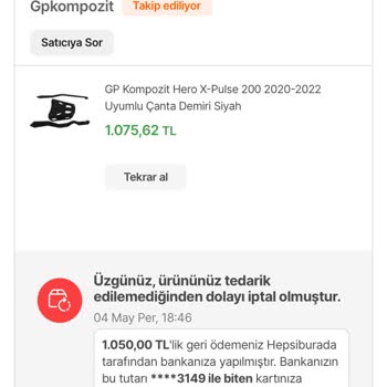 Gp Kompozit İptal Edip Göndermedikleri Ürünün Parası Alıp Geri Taksitle Ödeniyor
