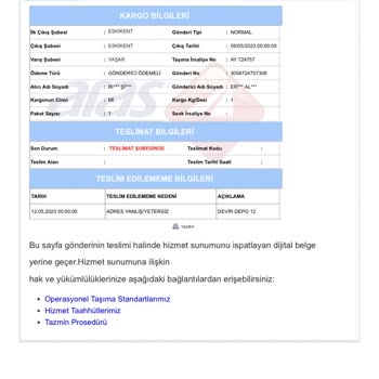 Aras Kargo Kargomun Teslim Edilmemesi