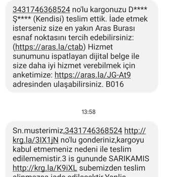 Aras Kargo Ürün Elime Ulaşmadığı Halde Teslim Edildi Mesajı.