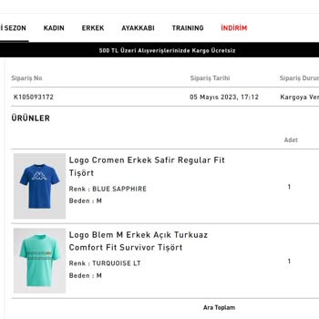 Kappa TR Stok Bitti Deyip Sonra Stok Açması Ve Ürünümü Göndermemesi