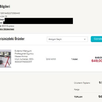 A101 İnternet Sitesi Alışveriş Ücret İade Yapmaması