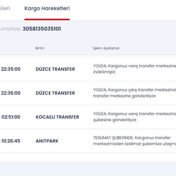 İzmit Aras Kargo Anıtpark Şubesi Sorumsuzluğu