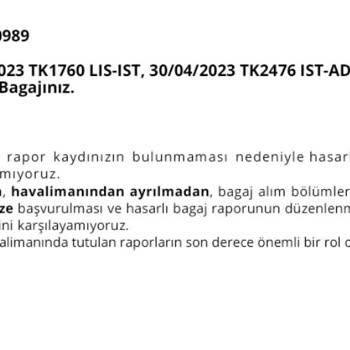 THY Bagaj Hasarı Bildirimi