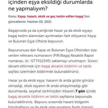 THY Bagaj Hasarı Bildirimi
