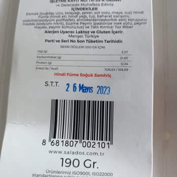 Salados Hindi Füme Sandviç Ekmeği Aşırı Bayat