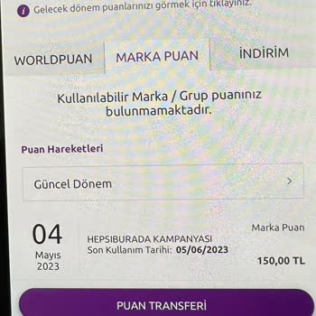 Yapı Kredi Bankası Hepsiburada 150 TL Marka Puan Kullanamıyorum.