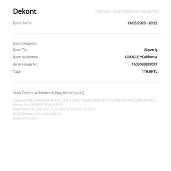 İninal Kartımdan Benden Habersiz Google California Para Çekmiş