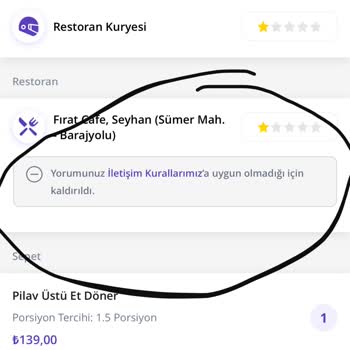 Adana Fırat Cafe'den Alınan Dürümle İlgili Şikayetim