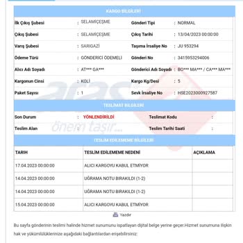 Boyner Teslim Edilmeyen Ürünün Ücret İadesinin Yapılmaması
