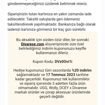 Divarese Sipariş Teslimat Sorunu, Ürün İptali