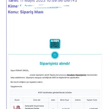 A101 İptal Edilen Sipariş