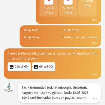 Trendyol Eksik Ürün Yolladı