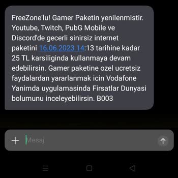 Vodafone Net FreeZone Gamer Paketim Yüklenmiştir Mesajı Gelmesine Rağmen Yüklenmedi