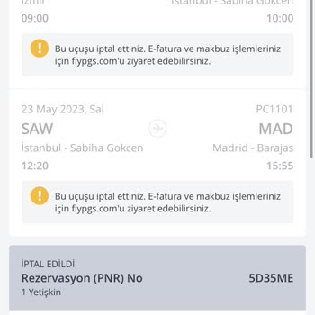 Pegasus Seçim Zamanı Bilet Değişikliği