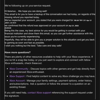 Xbox Ücret İadesinin Yatmaması