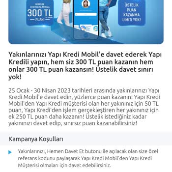 Yapı Kredi Yakınını Davet Kampanyasından Puan Yüklemesi Yapmıyorlar