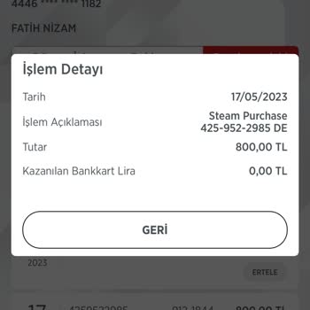Ziraat Bankası Kredi Kartımdan Steam' Den Yasadışı İşlem Yapılması!