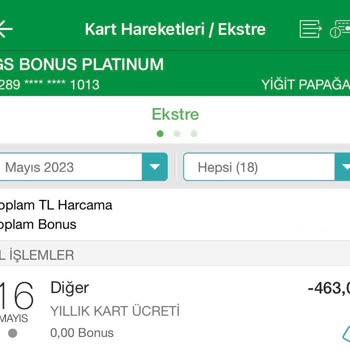 Garanti BBVA GS Bonus Platinum Yıllık Aidat Ücreti