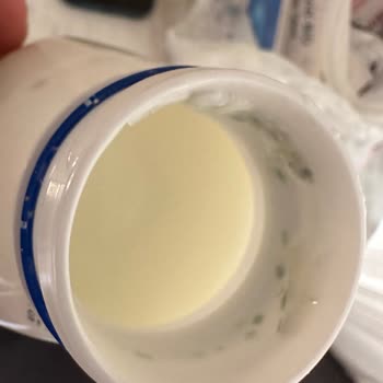 Sakıpağa Ürünleri Bozulmuş Ayran İçinde Parçacıklar Olan Yeşil Küflenmiş Ürün