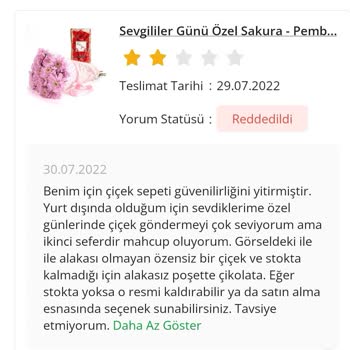 ÇiçekSepeti Olumsuz Yorumumun Yayınlanmaması