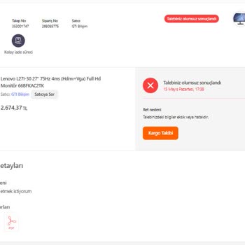 Hepsiburada Ürün Değişim Talebimi Hiçe Saydı