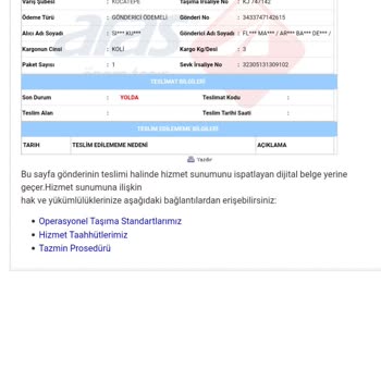 Aras Kargo Kargonun Geç Gelmesi Sorumsuzluk