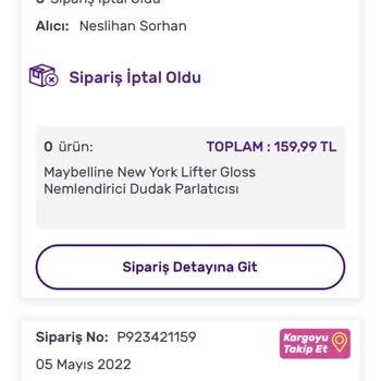 Gratis Siparişim İptal Edildi.