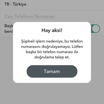 Snapchat Şüpheli Telefon Doğrulama Hatası
