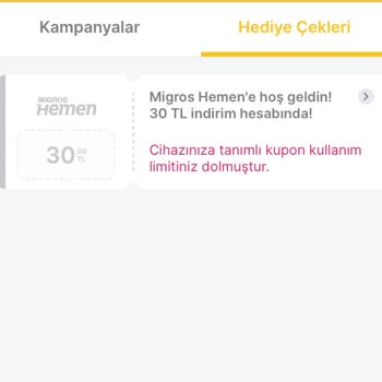 Migros Hemen Kupon Geçersiz