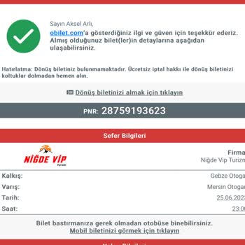 Niğde Vip Turizm Niğde Vıp Habersiz Bilet İptali