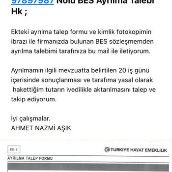 Türkiye Hayat Emeklilik BES'ten Çıkış İçin İrtibata Geçmiyorlar.