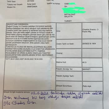 Fritolay Ve Cheetos Boş Çıkan Ürün (Firma Tarafından Tutanakla Alındı