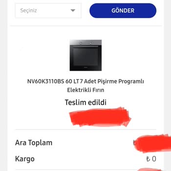 Samsung, Ayıplı Ürün (ankastre Fırın) Gönderdi.