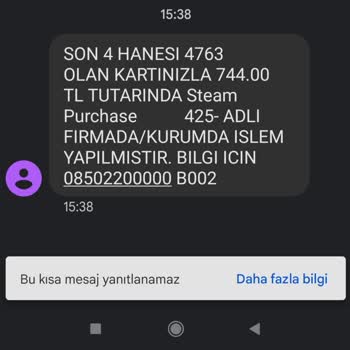 Steam Purchase Adlı Firma Kredi Kartımdan Habersiz 744.00 TL Çekmiştir