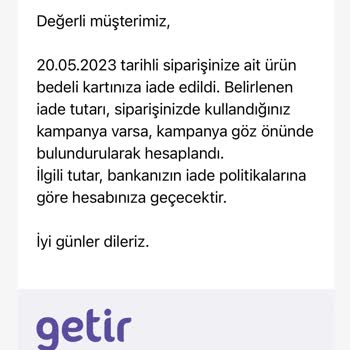 Getir İade Hesaplamasında Kampanya Tutarının Düşülmesi