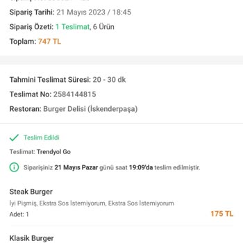 Trendyol Yemek Siparişi Teslim Edilmedi