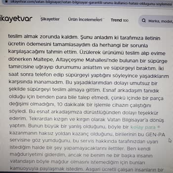 Vatan Bilgisayar Kusurlu, Ayıplı, Hatalı Ürünler Satıyor