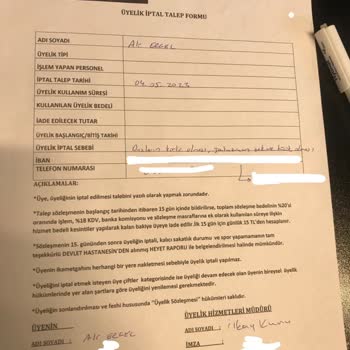 Quality Sports Spor Salonu Üyeliği İptali