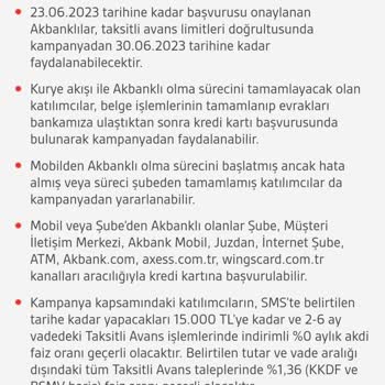 Akbank 15.000 TL Faizsiz Taksitli Nakit Avans Kampanyası