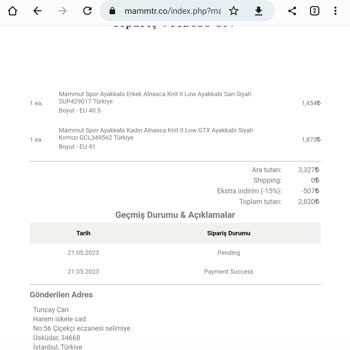 Mammut Marka Ayakkabı Aldım Kredi Kartımdan Fazla Tutar Çekildi.