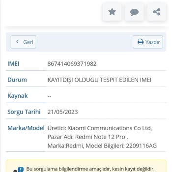 Evofone Redmi Note 12 Pro Kayıt Dışı IMEI