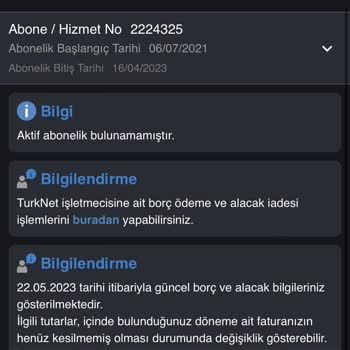 TurkNet İptal Edilen İnternet Faturası