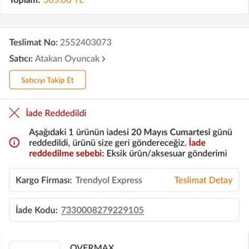 Atakan Oyuncak Adlı Mağaza İade Talebimi Karşılamıyor!