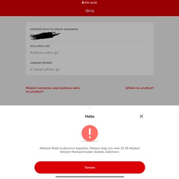 Ak Yatırım Akbank Mobil Bankacılığın Kullanıma Kapalı Hatasıyla Mağduriyeti