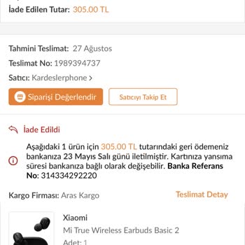 Trendyol Pişmanlıktır Garantiye Ürün Gönderdim İade Yapmışlar
